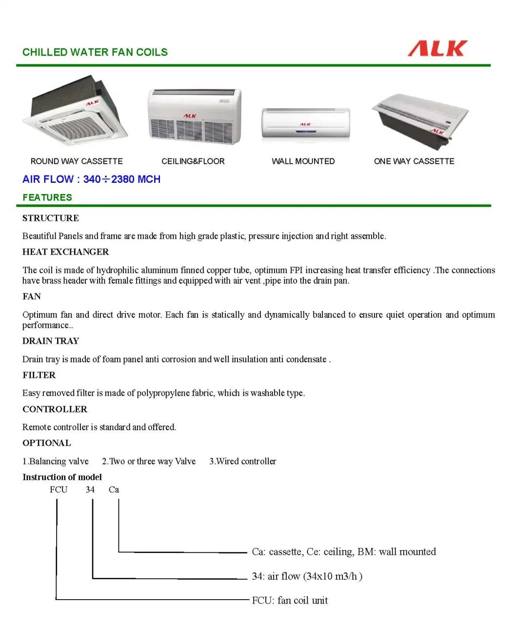 Chiller Ventilation Air Conditioning Hot Chilled Water Floor Standing Horizontal Concealed Ducted Cassette Ceiling Wall Mounted Duct Fcu Fan Coil Manufacture